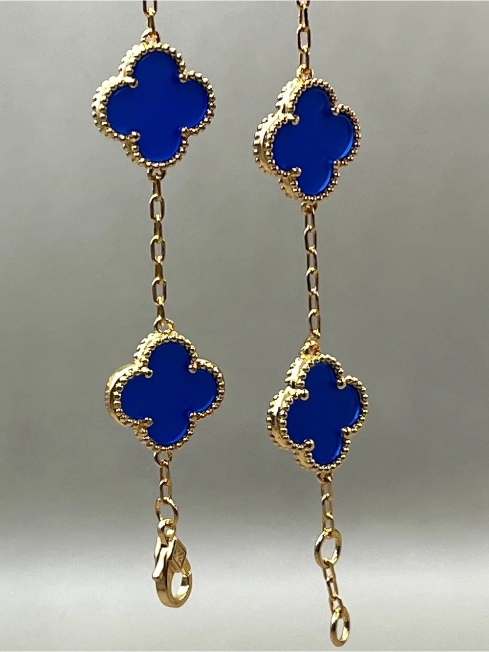 Gold-Plated Blue Clover Link Bracelet - Women Jewelry - 7.5”